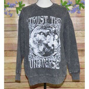 NWT Pretty Rebellious Gray Sweatshirt Size S Graphic Print "Trust The Universe"